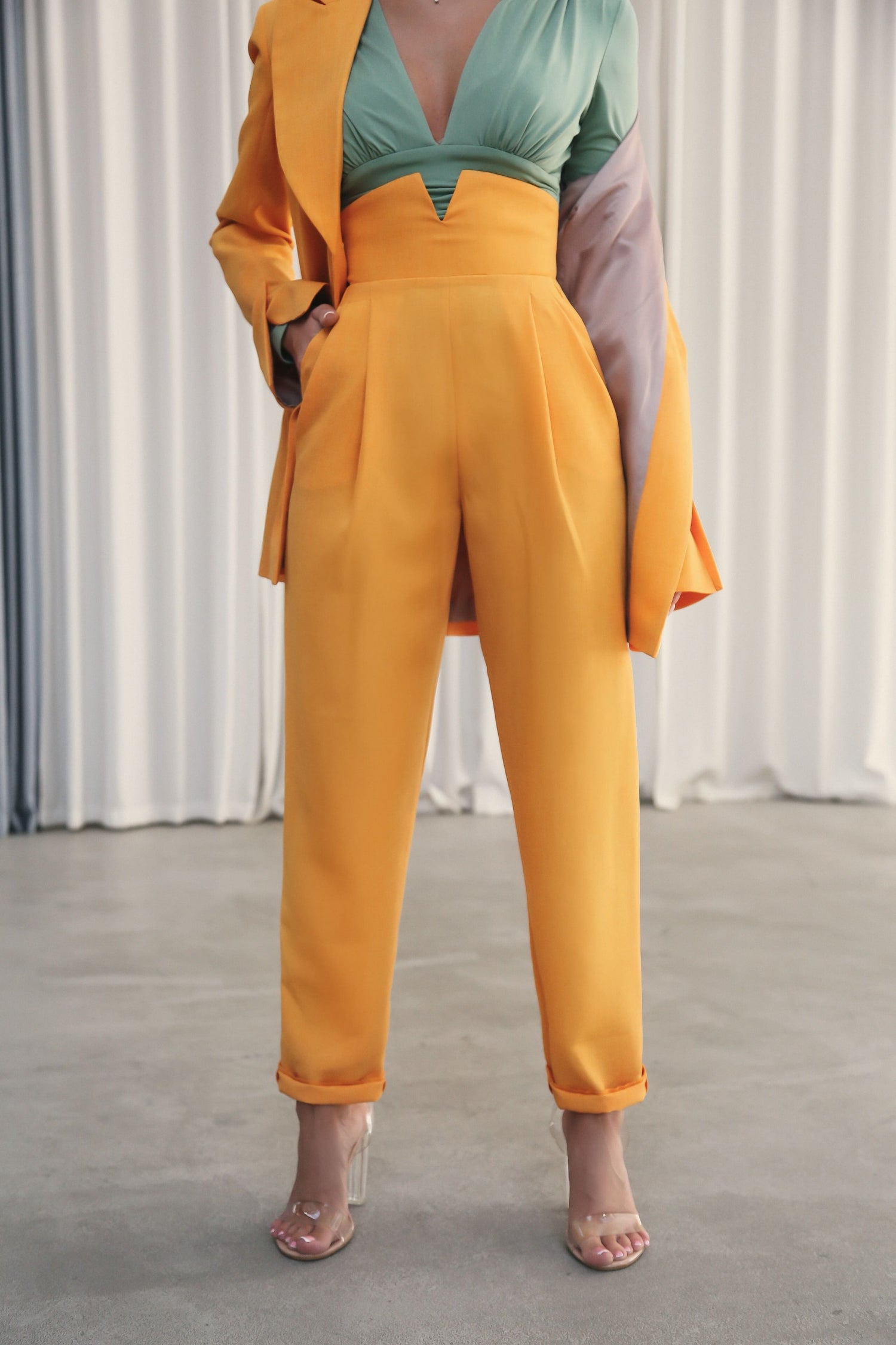 Banana Trousers with Wide Belt Yellow-baagr.myshopify.com-dress.-BOJONI