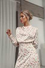 Load image into Gallery viewer, Midi Dress with Shoulder Pads White-baagr.myshopify.com-dress.-BOJONI
