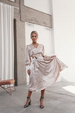 Load image into Gallery viewer, Puff Sleeve Midi Dress Pink-baagr.myshopify.com-dress.-BOJONI
