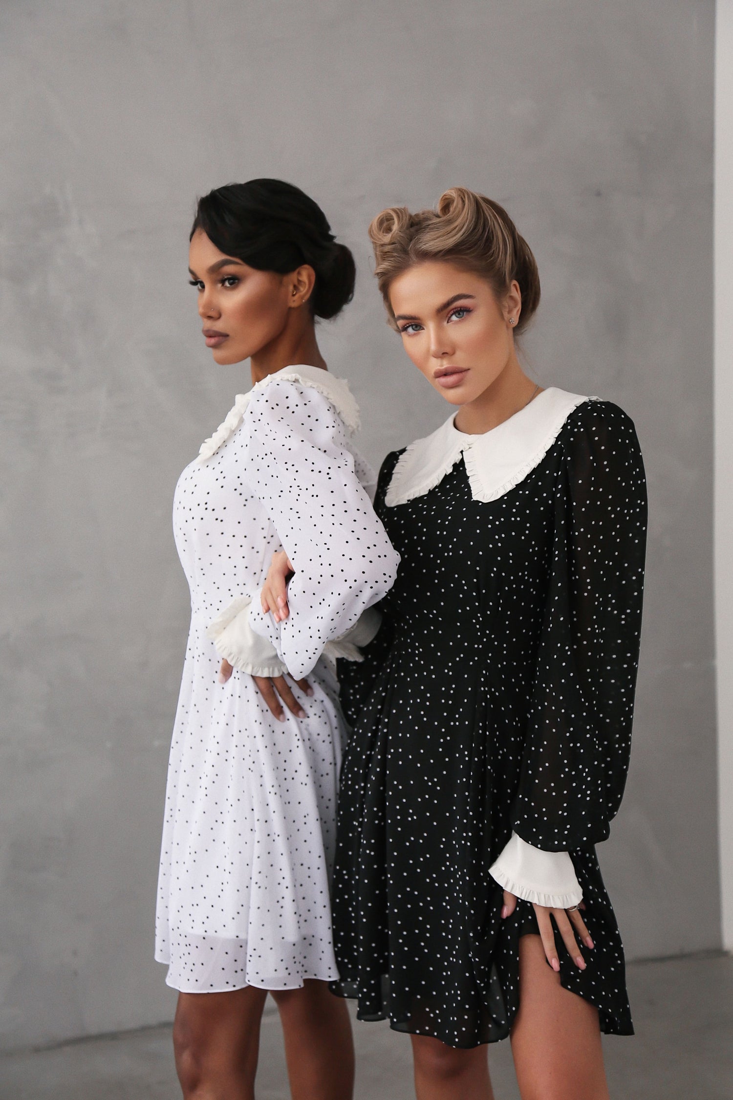 Crepe Chiffon Dress with Turndown Collar and Cuffs-baagr.myshopify.com-dress.-BOJONI