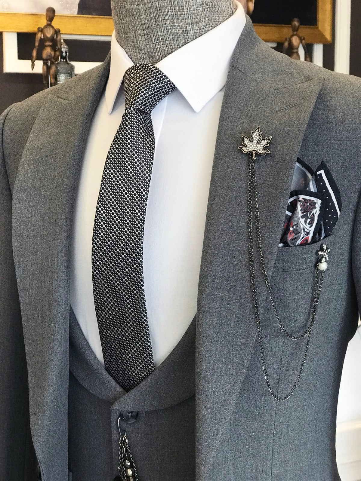 Bojoni Grey Slim-Fit Suit 3-Piece | BOJONI